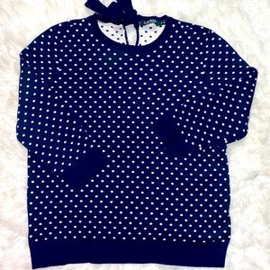 Ralph Lauren Navy Blue/White Polka Dot Crew Neck Now Tie Sweater Size medium